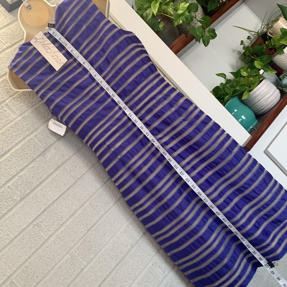 Lela Rose Silk Size 6 Dark Violet/Blue Striped Sleeveless Dress Faux Wrap Skirt - Picture 6 of 15